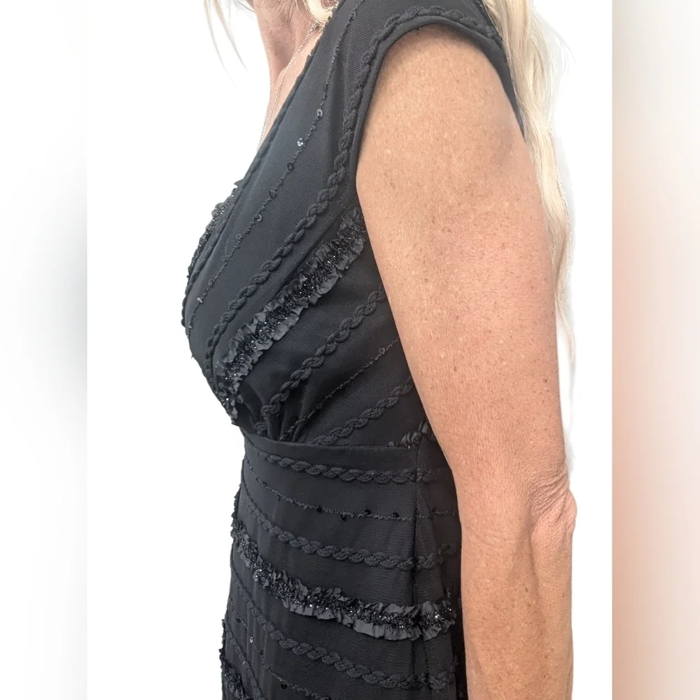 Vintage Tadashi Beaded Cocktail Dress Black Metallic Midi 90s Sz 10 - Picture 7 of 10